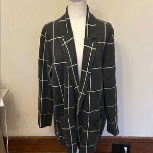 Loft Windowpane Open-Front Women’s Cardigan Jacket - Gray/White Size XL EUC
